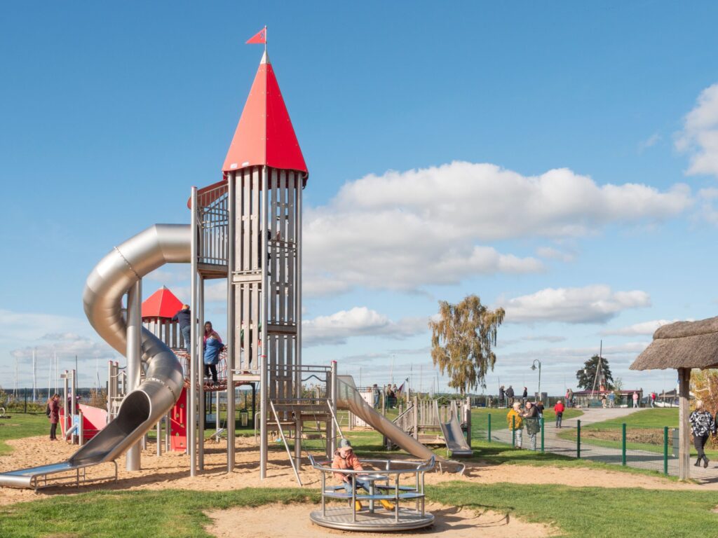 vibrant day at kids playground with slides